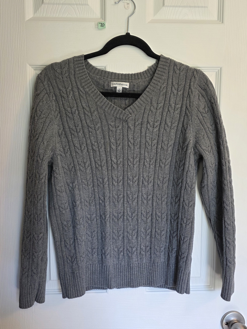 croft & barrow Gray Cable-Knit V-Neck Sweater - Women